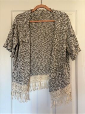 Ardene Gray & Cream Open-Front Fringe Knit Cover Up